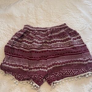 Women's Burgundy Patterned Shorts